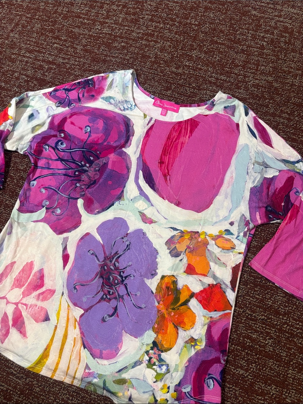 Claire Desjardins floral watercolor batwing 3/4 sleeve colorful loose fit blouse
